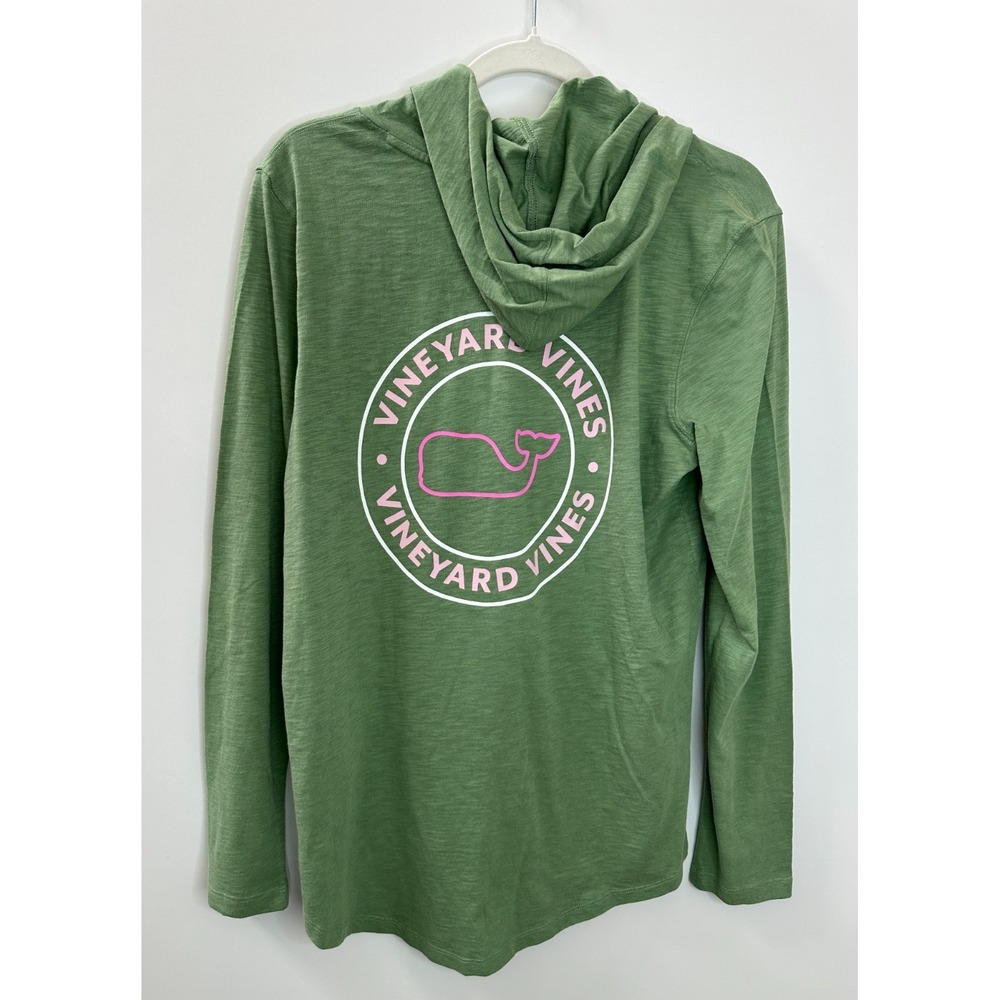 NEW Vineyard Vines Green Slub Whale Dot Curved Hem Hoodie Tee Medium Cotton Top - Picture 15 of 16